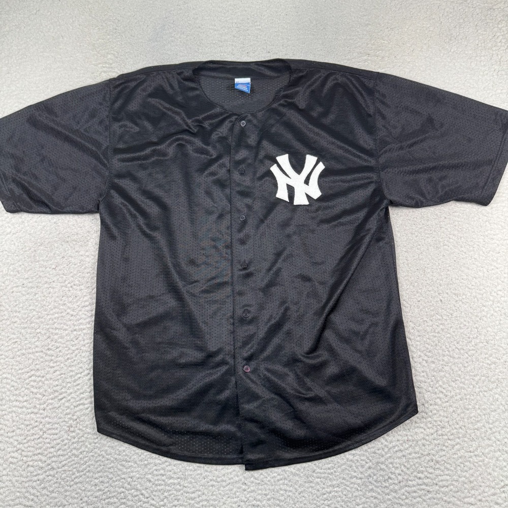 Champion New York Yankees Button‎ Up Shirt Mens XL Black Made In USA